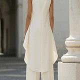 Two-Piece Set | Elegant High Neck Sleeveless Summer Top with Wide-Leg Pants 7