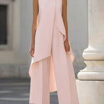 Two-Piece Set | Elegant High Neck Sleeveless Summer Top with Wide-Leg Pants 8