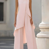 Two-Piece Set | Elegant High Neck Sleeveless Summer Top with Wide-Leg Pants 8