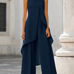 Two-Piece Set | Elegant High Neck Sleeveless Summer Top with Wide-Leg Pants 9