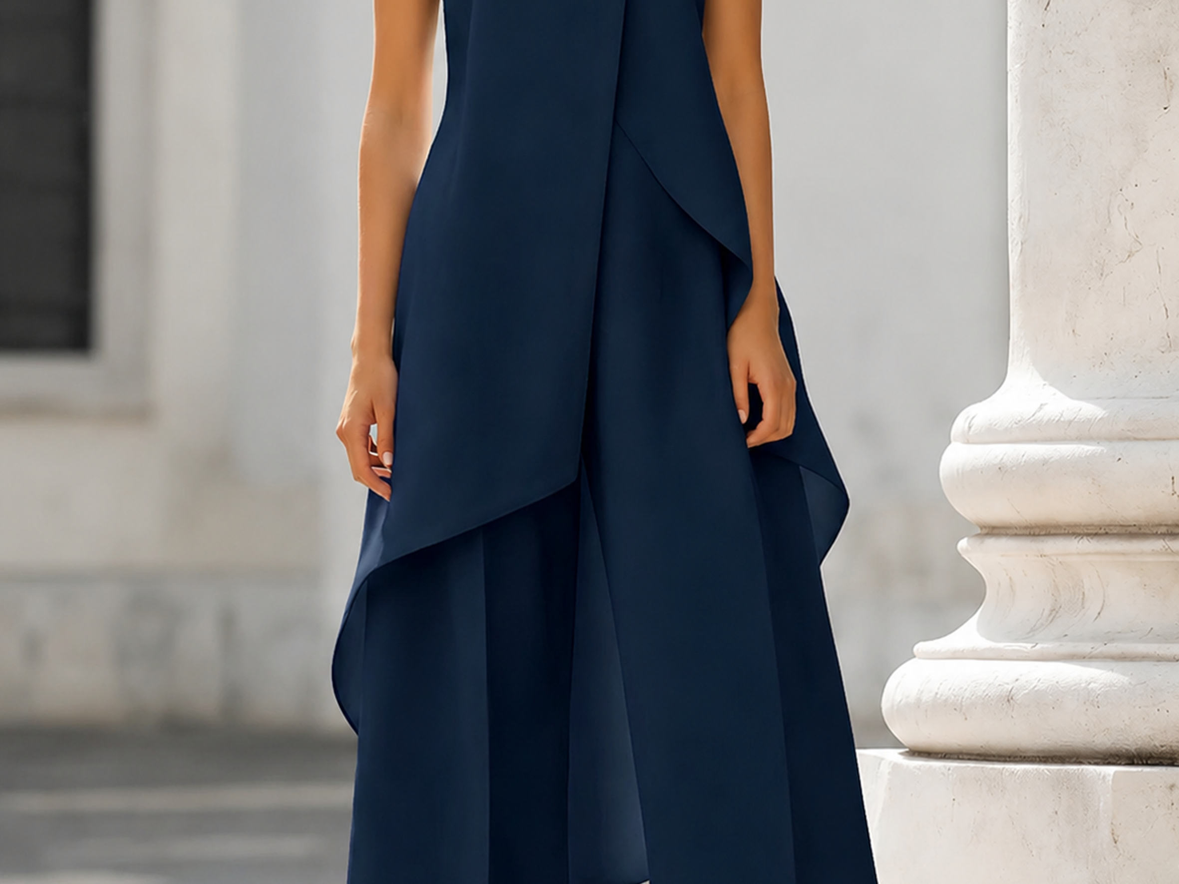 Two-Piece Set | Elegant High Neck Sleeveless Summer Top with Wide-Leg Pants 9
