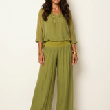 Two-Piece Set | Elegant V-Neck Top with Wide Trousers 0