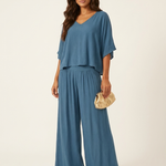 Two-Piece Set | Elegant V-Neck Top with Wide Trousers 10