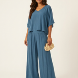 Two-Piece Set | Elegant V-Neck Top with Wide Trousers 10