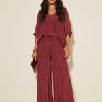 Two-Piece Set | Elegant V-Neck Top with Wide Trousers 13