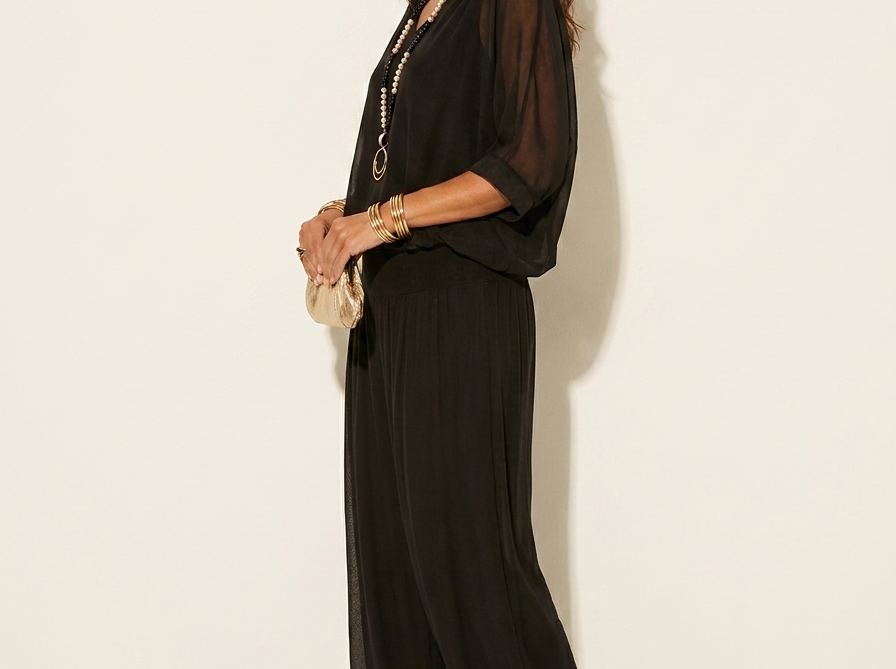 Two-Piece Set | Elegant V-Neck Top with Wide Trousers 2