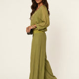 Two-Piece Set | Elegant V-Neck Top with Wide Trousers 3