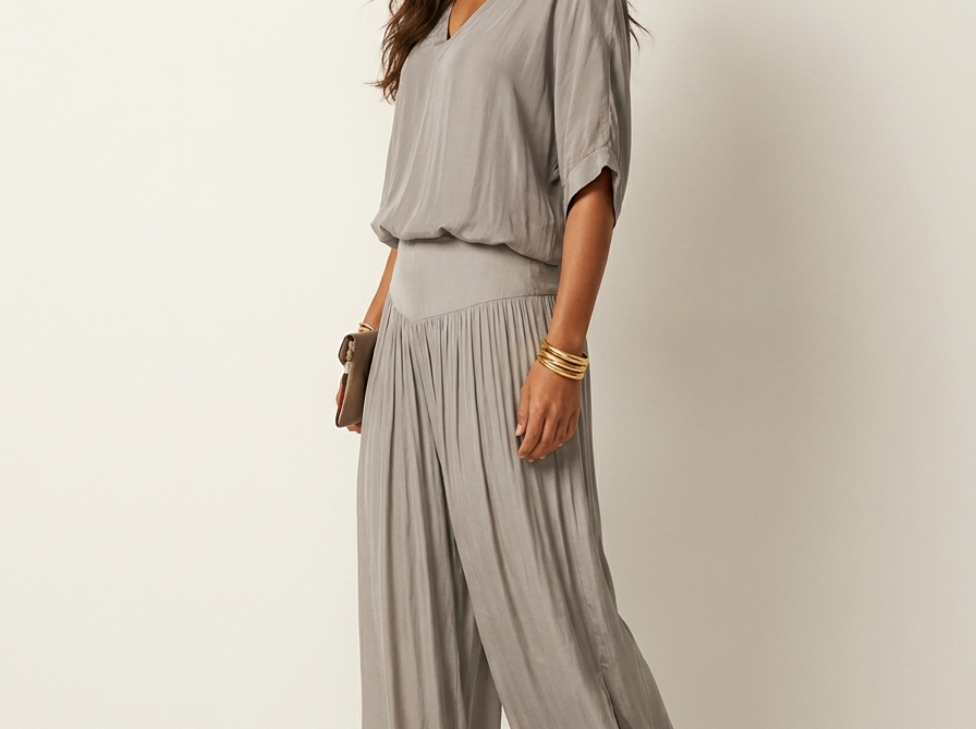 Two-Piece Set | Elegant V-Neck Top with Wide Trousers 5