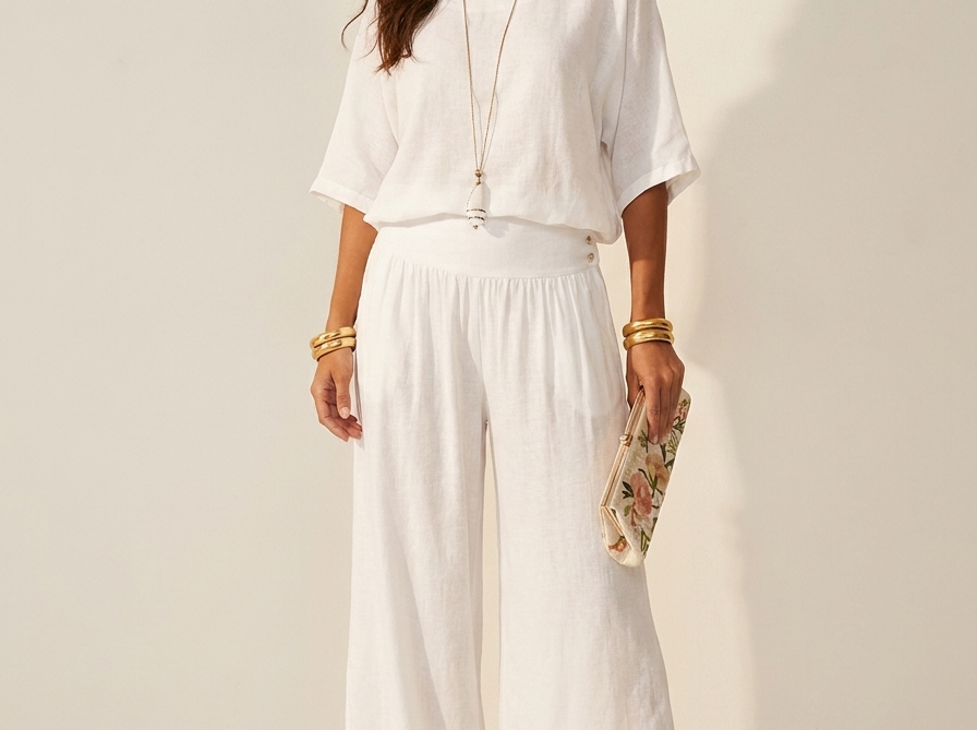 Two-Piece Set | Elegant V-Neck Top with Wide Trousers 6