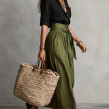 Two Piece Set | Elegant High-Waisted Midi Skirt and Button-Down Blouse Matching Set 1