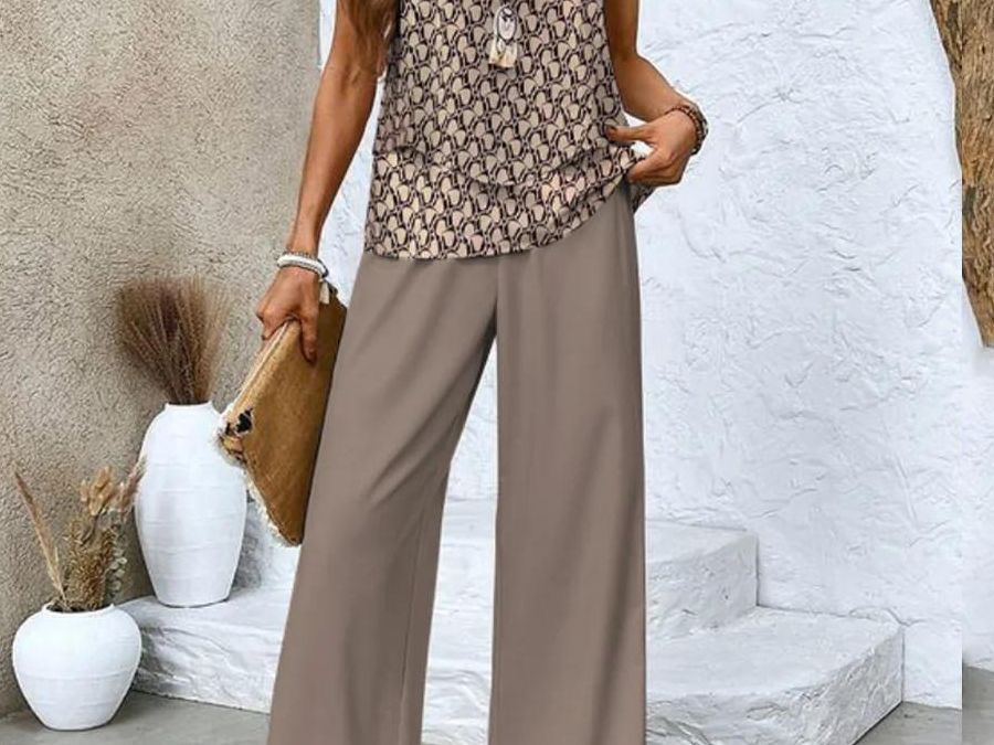 Two Piece Set | Elegant Wide-Leg Pants Summer Outfit 2