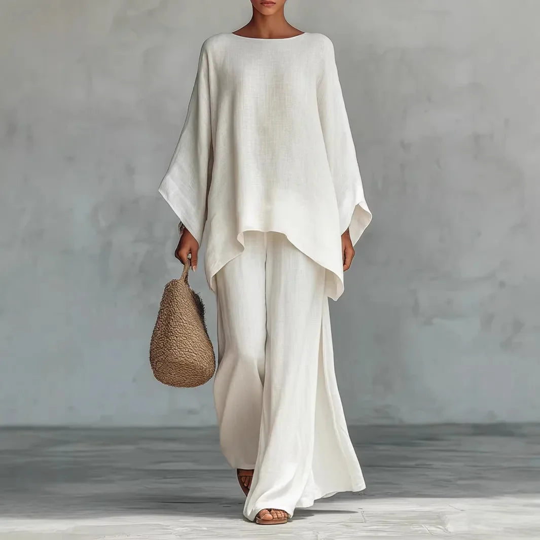 Two Piece Set | Modern Asymmetrical Top and Wide Leg Pants | Elegant Comfortable Design 0