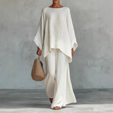 Two Piece Set | Modern Asymmetrical Top and Wide Leg Pants | Elegant Comfortable Design 0