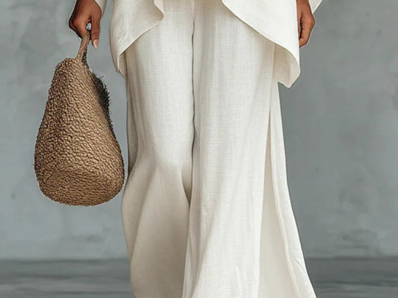 Two Piece Set | Modern Asymmetrical Top and Wide Leg Pants | Elegant Comfortable Design 1