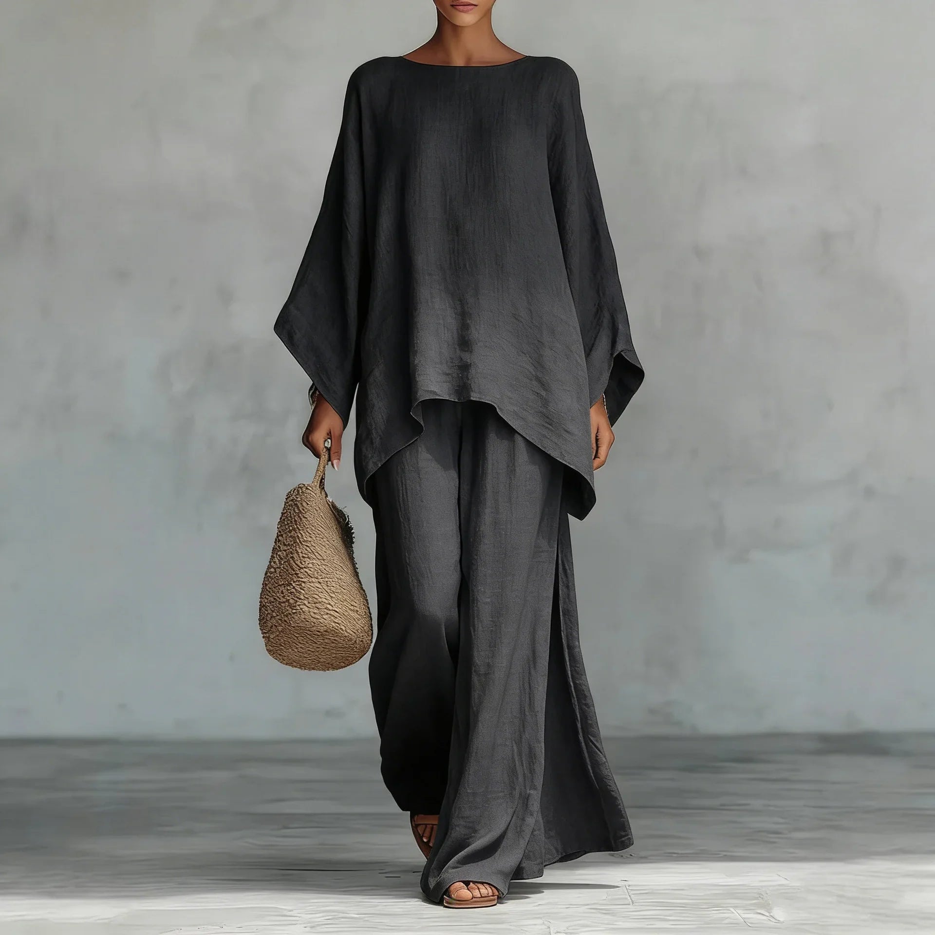 Two Piece Set | Modern Asymmetrical Top and Wide Leg Pants | Elegant Comfortable Design 2