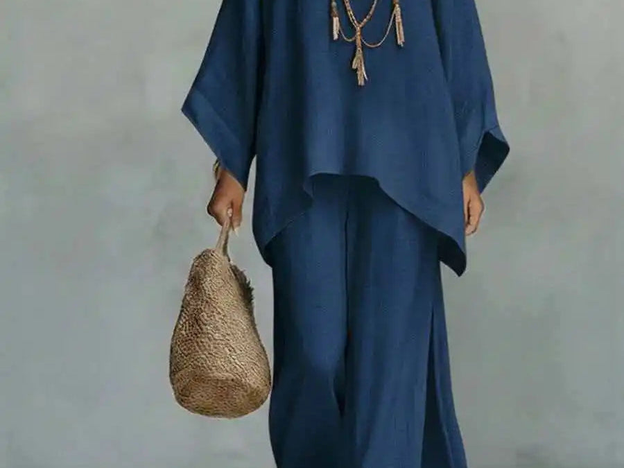 Two Piece Set | Modern Asymmetrical Top and Wide Leg Pants | Elegant Comfortable Design 5