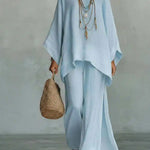 Two Piece Set | Modern Asymmetrical Top and Wide Leg Pants | Elegant Comfortable Design 6