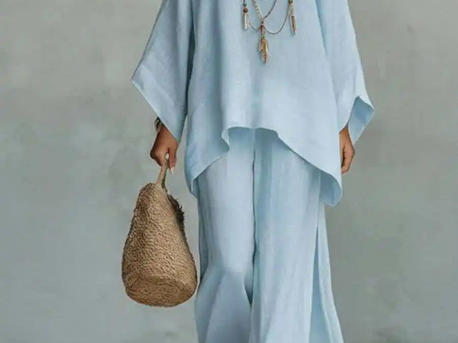 Two Piece Set | Modern Asymmetrical Top and Wide Leg Pants | Elegant Comfortable Design 6