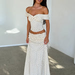 Two Piece Set | Off Shoulder Crop Top with Polka Dot Maxi Skirt 0