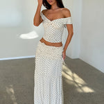 Two Piece Set | Off Shoulder Crop Top with Polka Dot Maxi Skirt 1