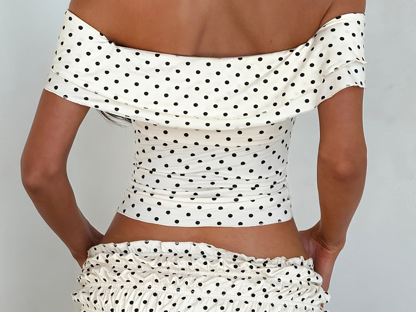 Two Piece Set | Off Shoulder Crop Top with Polka Dot Maxi Skirt 2