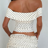 Two Piece Set | Off Shoulder Crop Top with Polka Dot Maxi Skirt 2