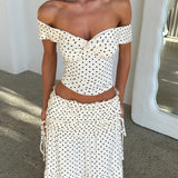 Two Piece Set | Off Shoulder Crop Top with Polka Dot Maxi Skirt 3
