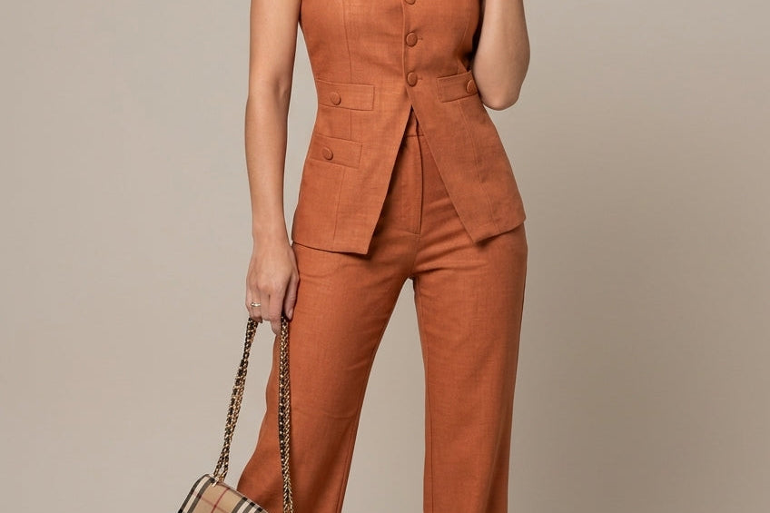 Two Piece Set | Structured Sleeveless Top and Wide Leg Trousers | Sophisticated Matching Set for Versatile Styling 4