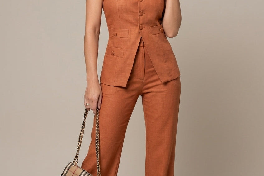 Two Piece Set | Structured Sleeveless Top and Wide Leg Trousers | Sophisticated Matching Set for Versatile Styling 4