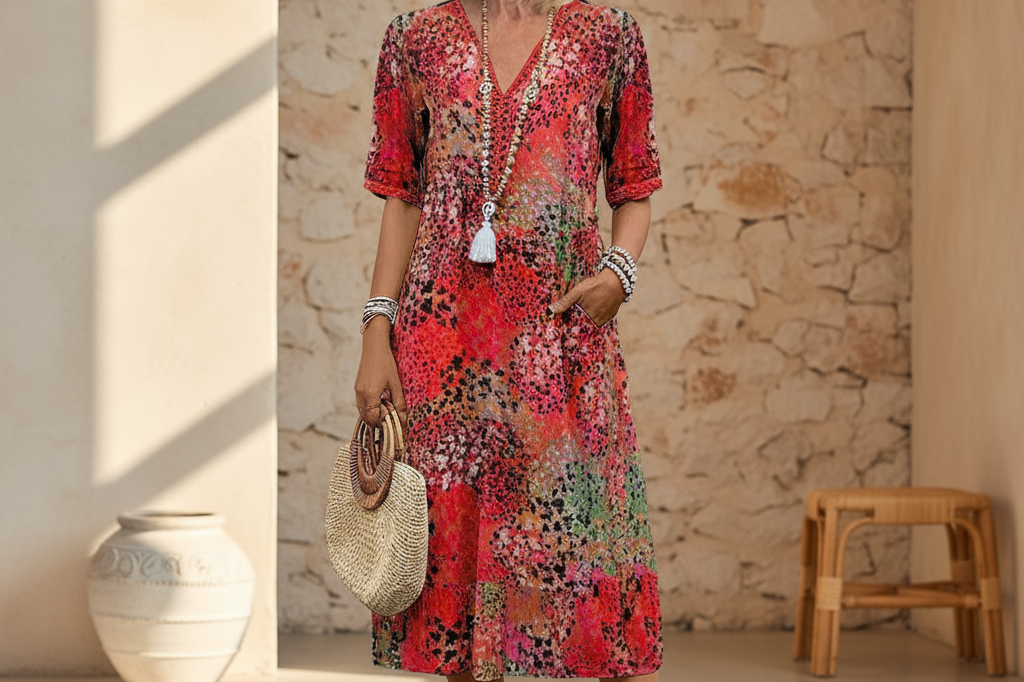 Vanessa Collection | Women's Midi Dress with Relaxed Fit & Pockets | Effortless Style for Any Occasion 0