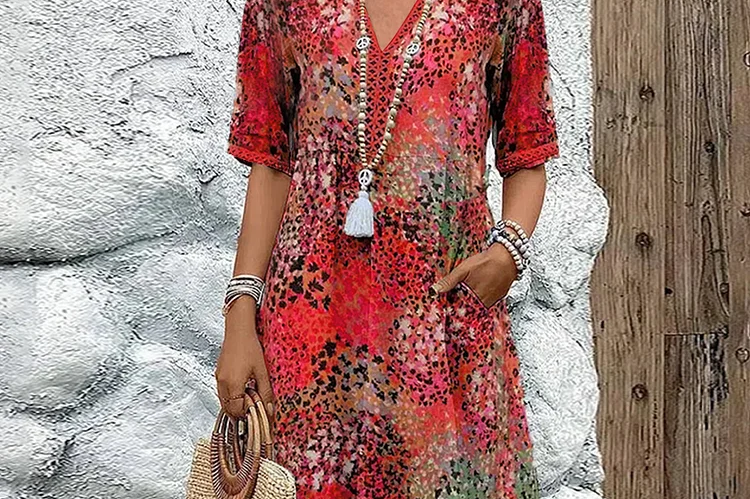 Vanessa Collection | Women's Midi Dress with Relaxed Fit & Pockets | Effortless Style for Any Occasion 1