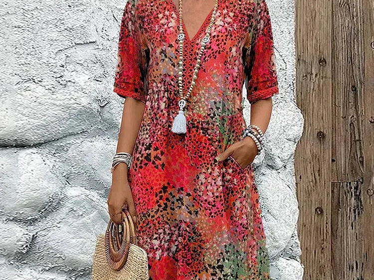 Vanessa Collection | Women's Midi Dress with Relaxed Fit & Pockets | Effortless Style for Any Occasion 1