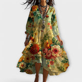 Vintage Boho V-Neck Summer Dress | Relaxed Elegant Plus Size Dresses 0