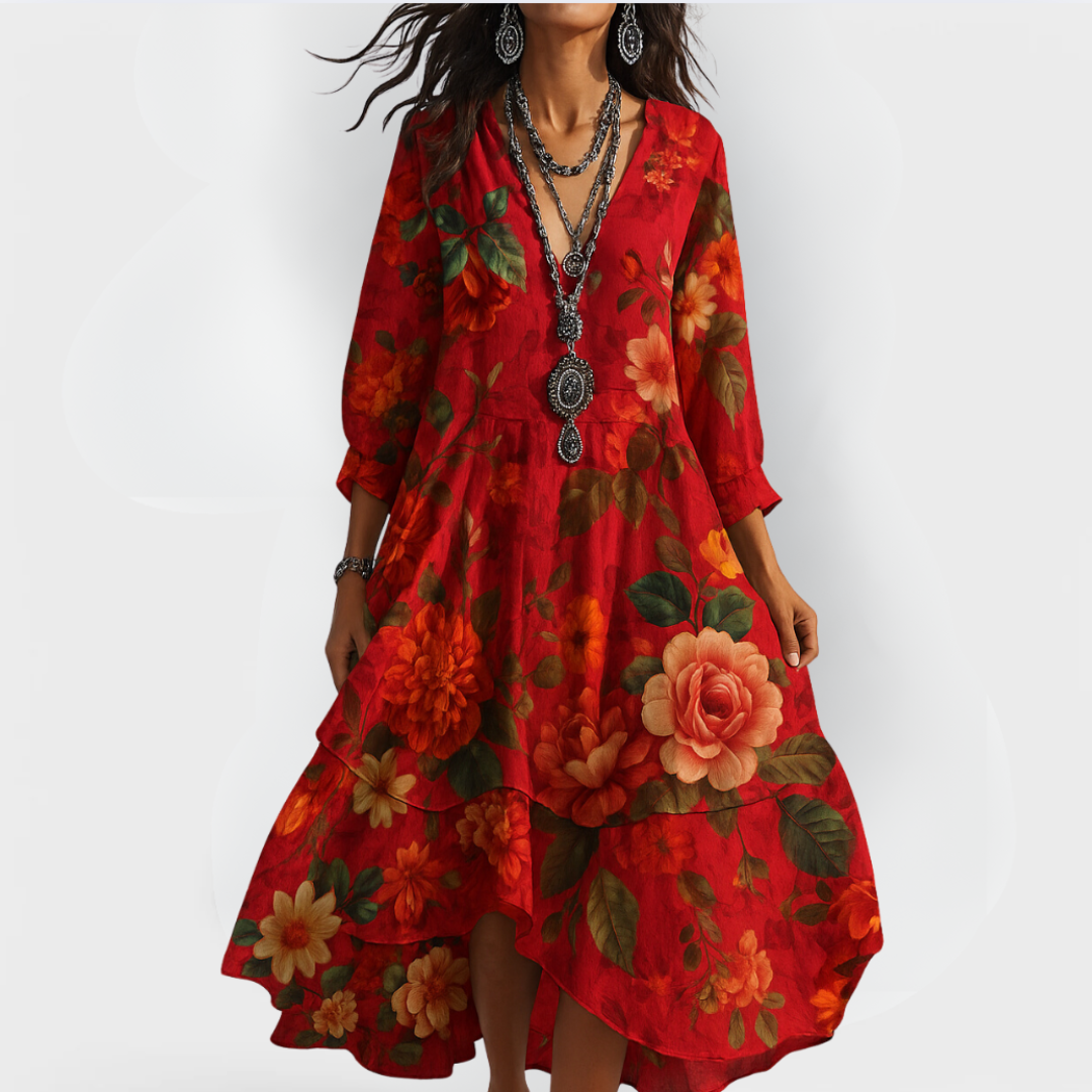 Vintage Boho V-Neck Summer Dress | Relaxed Elegant Plus Size Dresses 1