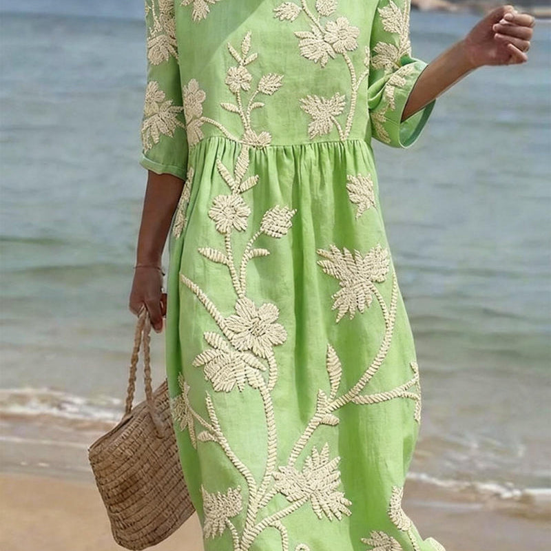 Vintage Elegance | Women's Dress with Floral Embroidery | Comfortable Summer Midi for Effortless Style 3