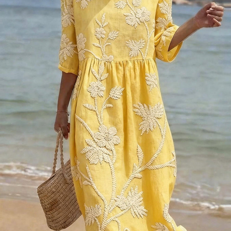 Vintage Elegance | Women's Dress with Floral Embroidery | Comfortable Summer Midi for Effortless Style 4
