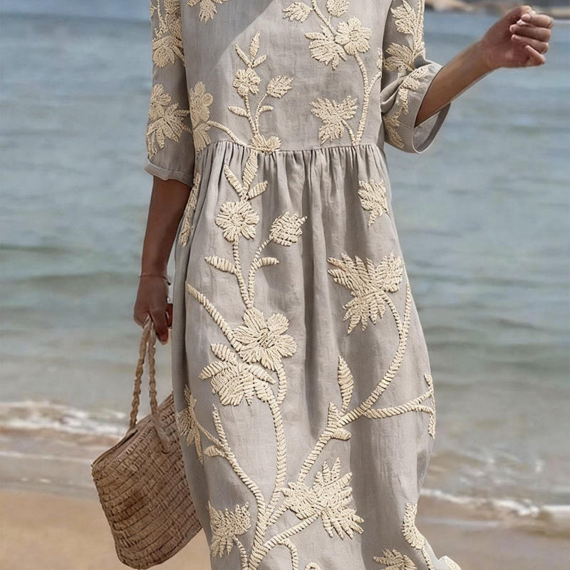 Vintage Elegance | Women's Dress with Floral Embroidery | Comfortable Summer Midi for Effortless Style 5