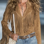 Western Shirt | Fringe Long Sleeve Button-Up Stylish Warm Top 0