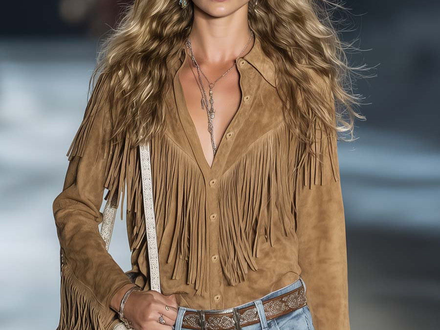 Western Shirt | Fringe Long Sleeve Button-Up Stylish Warm Top 2