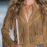 Western Shirt | Fringe Long Sleeve Button-Up Stylish Warm Top 3