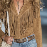 Western Shirt | Fringe Long Sleeve Button-Up Stylish Warm Top 4