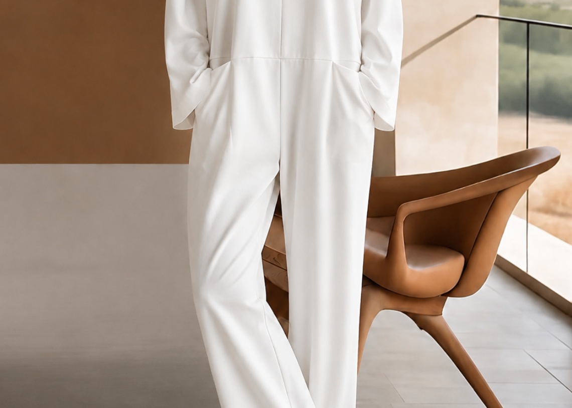 Wide Leg Jumpsuit | Elegant Long Sleeve Modern One-Piece Outfit 0
