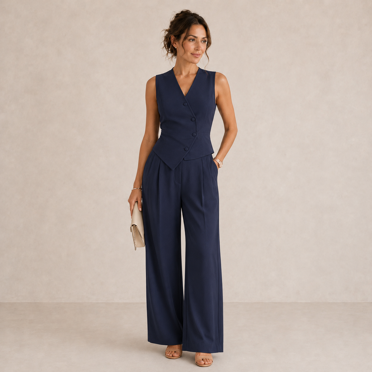 Women's Clothing | Elegant Outfit Set | Slim-Fit Vest and Wide Trousers | Timeless and Versatile 1