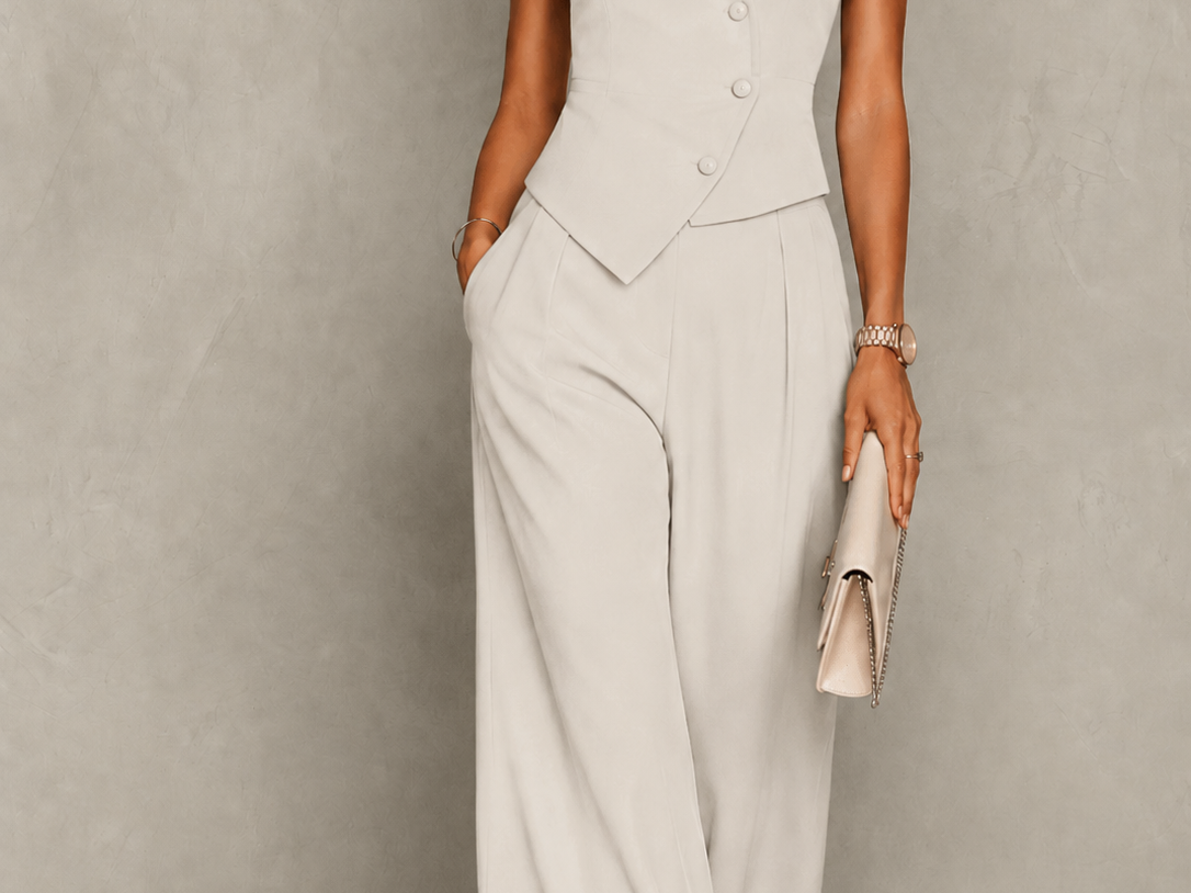Women's Clothing | Elegant Outfit Set | Slim-Fit Vest and Wide Trousers | Timeless and Versatile 3