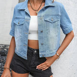 Women's Cotton Denim Jacket | Stylish Short Sleeve Summer Outerwear 0