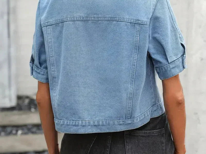 Women's Cotton Denim Jacket | Stylish Short Sleeve Summer Outerwear 1