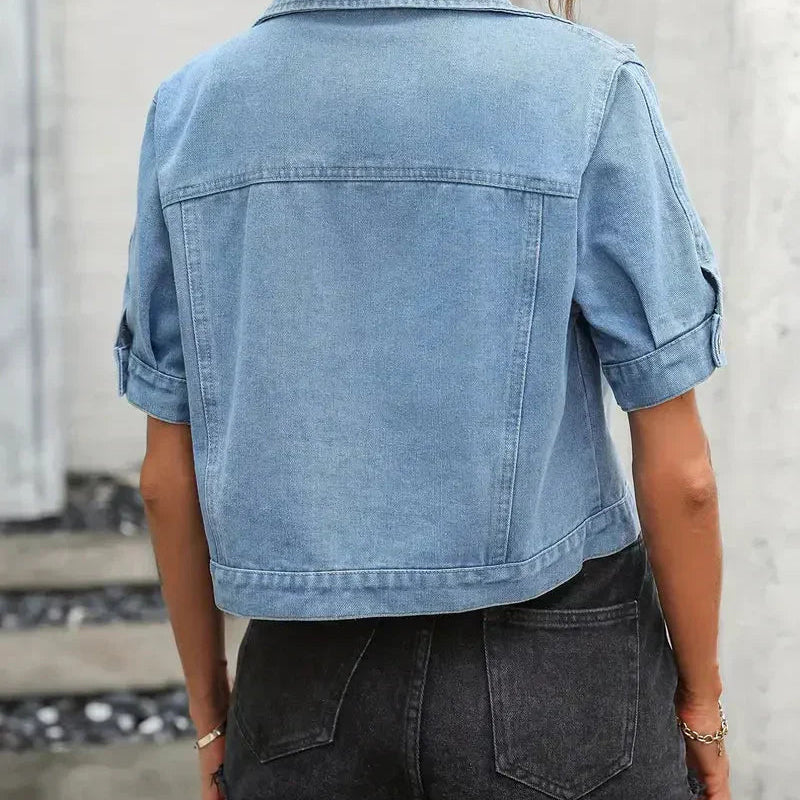 Women's Cotton Denim Jacket | Stylish Short Sleeve Summer Outerwear 1
