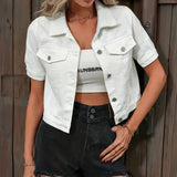 Women's Cotton Denim Jacket | Stylish Short Sleeve Summer Outerwear 10