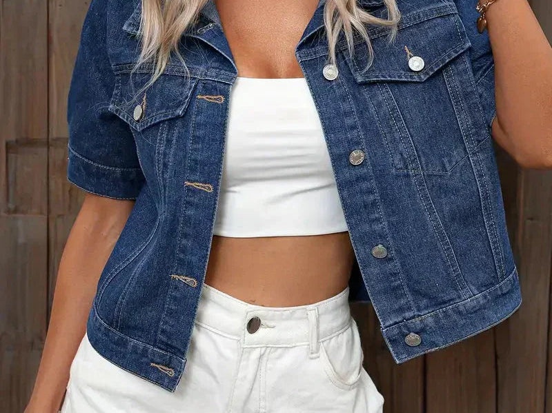 Women's Cotton Denim Jacket | Stylish Short Sleeve Summer Outerwear 2