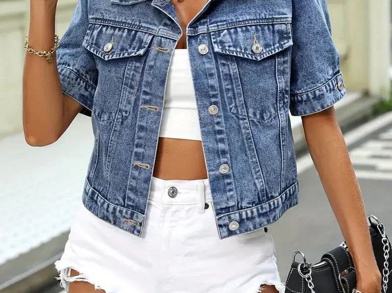 Women's Cotton Denim Jacket | Stylish Short Sleeve Summer Outerwear 6